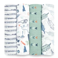Aden + Anais Essentials Cotton Muslin Swaddle Blanket 4 pk - Dinotime