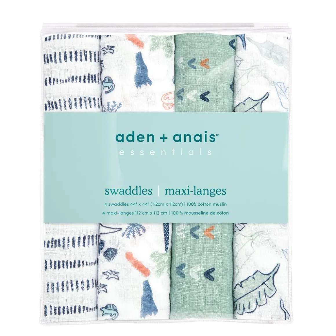 Aden + Anais Essentials Cotton Muslin Swaddle Blanket 4 pk - Dinotime
