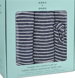 Aden + Anais Snuggle Knit Newborn Gift Set - Navy Stripe
