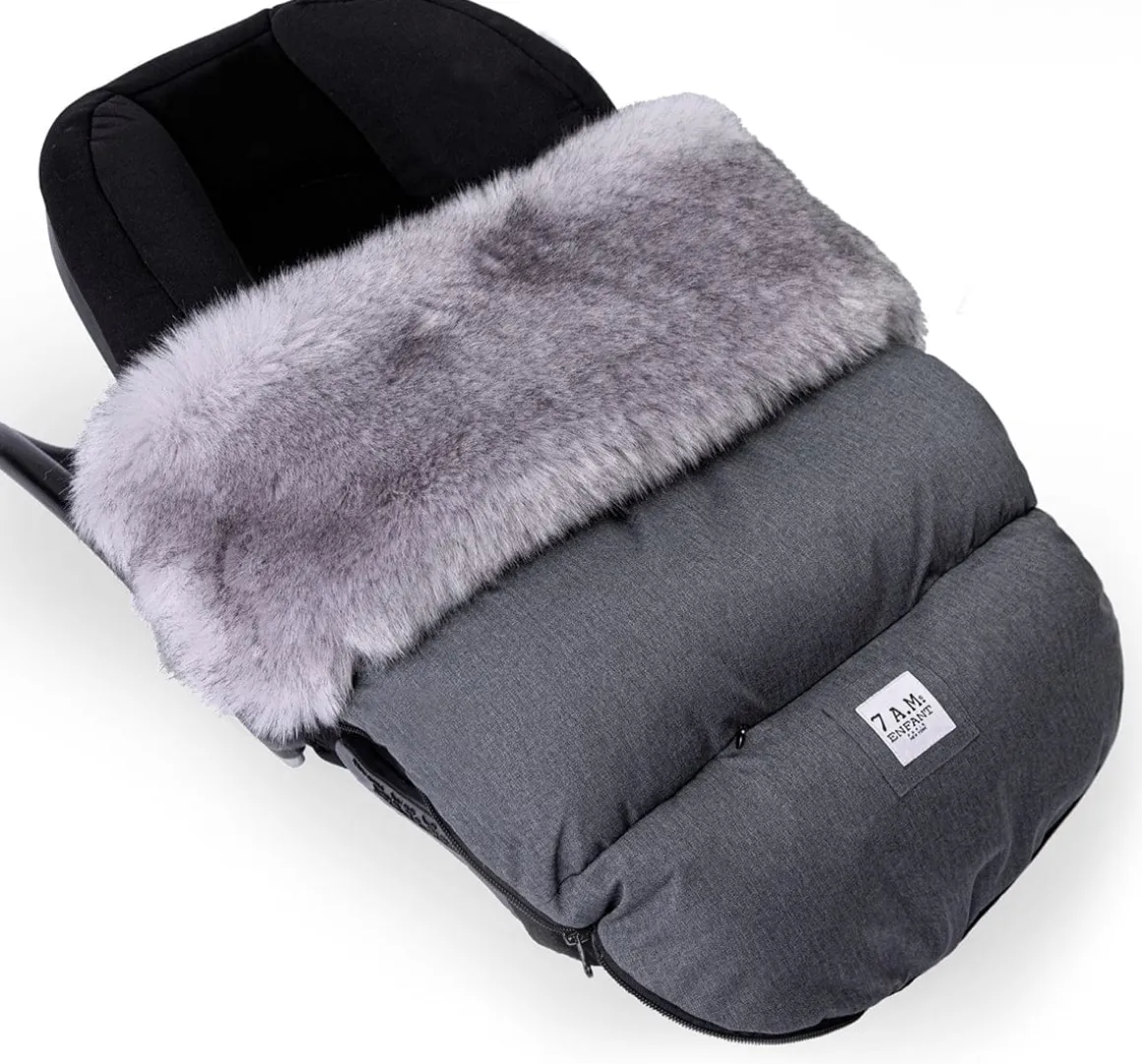 7AM Enfant Plushpod Footmuff - Tundra - Heather Grey Dark - Arctic Faux Fur (0-18m)