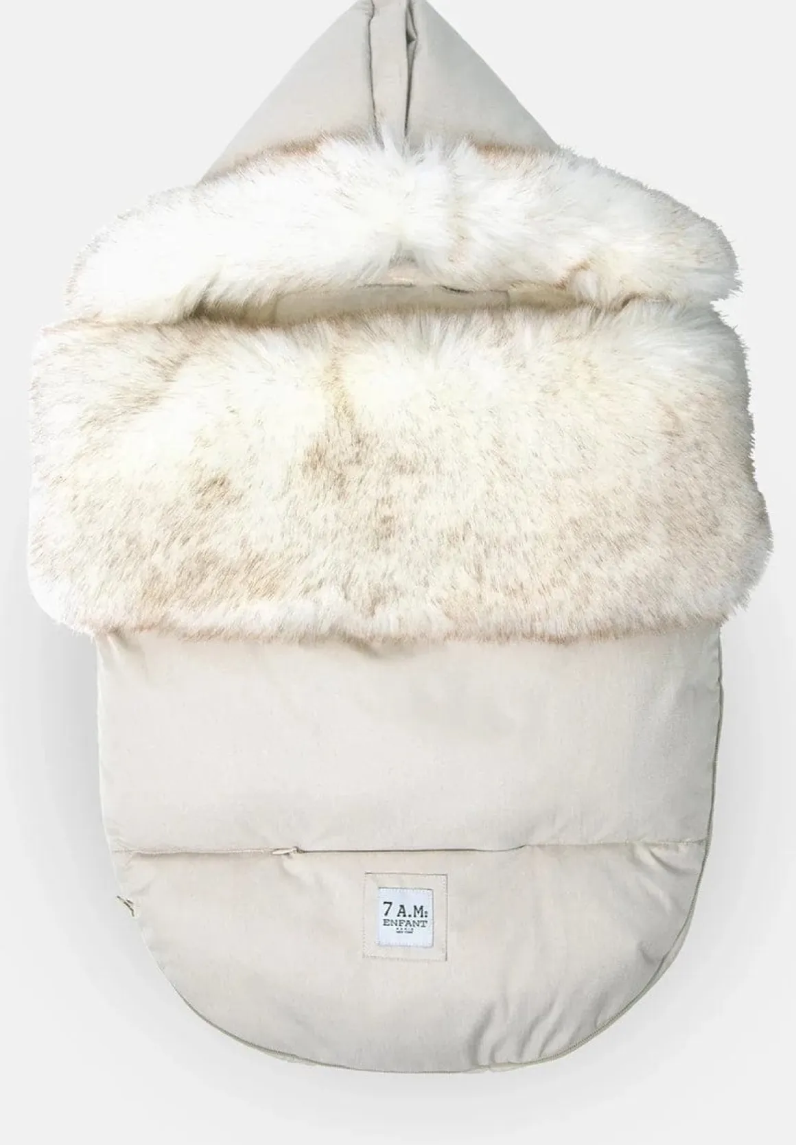 7AM Enfant Plushpod Footmuff - Tundra Heather Beige / White Faux Fur (0-18m)