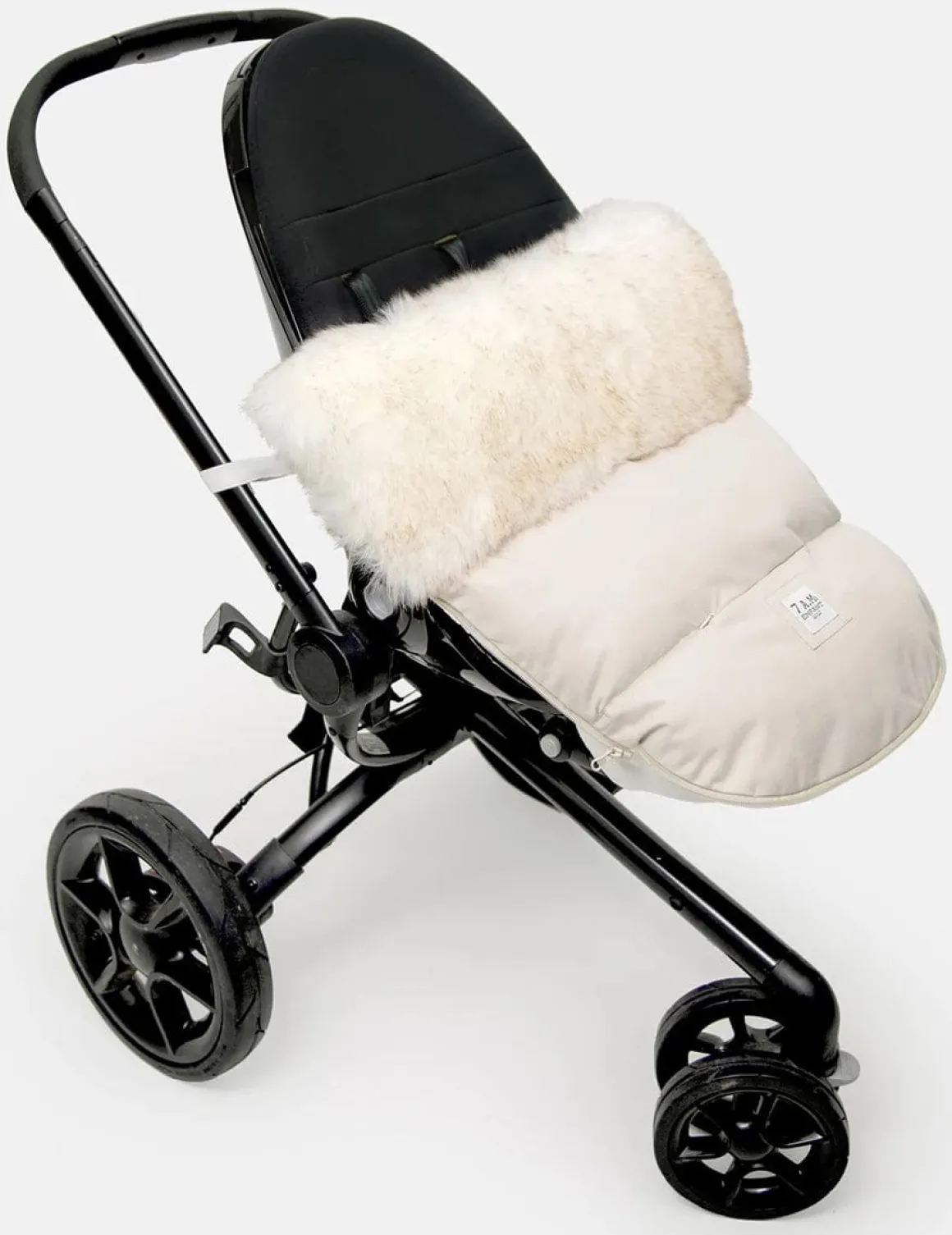 7AM Enfant Plushpod Footmuff - Tundra Heather Beige / White Faux Fur (0-18m)