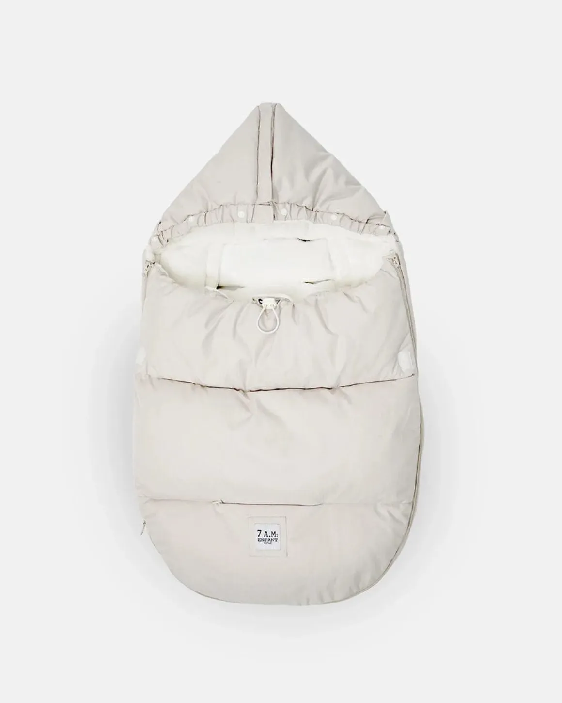 7AM Enfant Plushpod Footmuff - Tundra Heather Beige / White Faux Fur (0-18m)