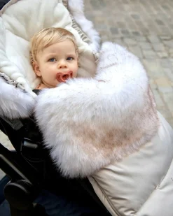 7AM Enfant Plushpod Footmuff - Tundra Heather Beige / White Faux Fur (0-18m)