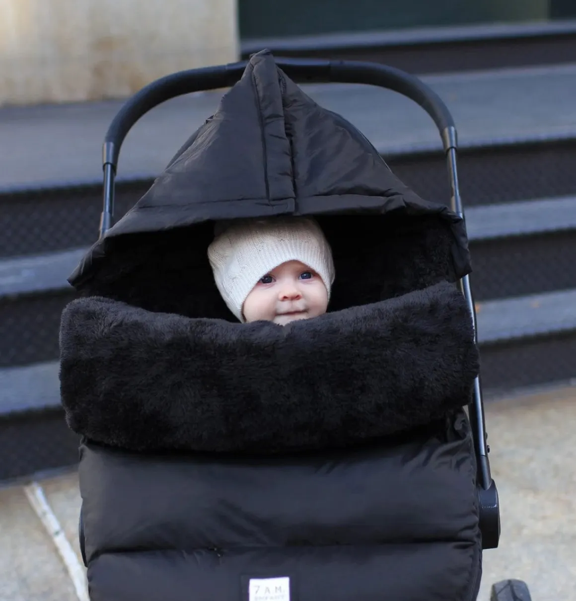 7AM Enfant POD Footmuff, Small/Medium (0-18M) - Black Plush