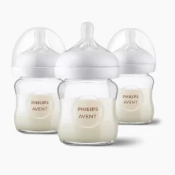 Avent Glass Natural Baby Bottle With Natural Response Nipple, 4oz, 3pk