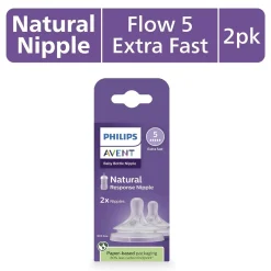 Avent Natural Response Nipples, Extra Fast Flow (Flow 5), 2-pack