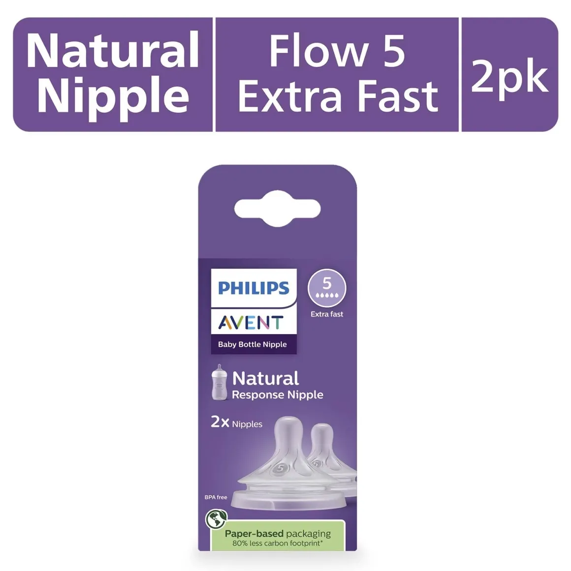 Avent Natural Response Nipples, Extra Fast Flow (Flow 5), 2-pack