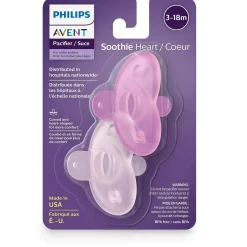 Avent Soothie Heart Pacifier 3-18m, Pink / Light Pink, 2 pack