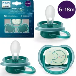 Avent Ultra Air Day/Night Pacifier 6-18m, Deep Opal / Sleeping Moon, 3 pack