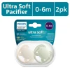 Avent Ultra Soft Pacifier 0-6m, Sand / Pastel Warm Green, 2 pack