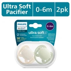 Avent Ultra Soft Pacifier 0-6m, Sand / Pastel Warm Green, 2 pack