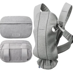 BabyBjörn Baby Carrier Mini + Pocket Pouch Bundle - 3D Jersey, Light Gray / Light Gray