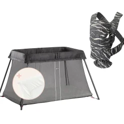 BabyBjörn Travel Crib Light Bundle + Baby Carrier Mini - Black / Landscape