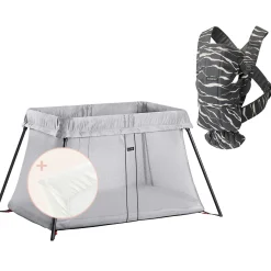 BabyBjörn Travel Crib Light Bundle + Baby Carrier Mini - Silver / Landscape