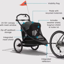 Baby Jogger City Prix Jogger + Bike Trailer + Weather Shield Bundle - Ambition Black