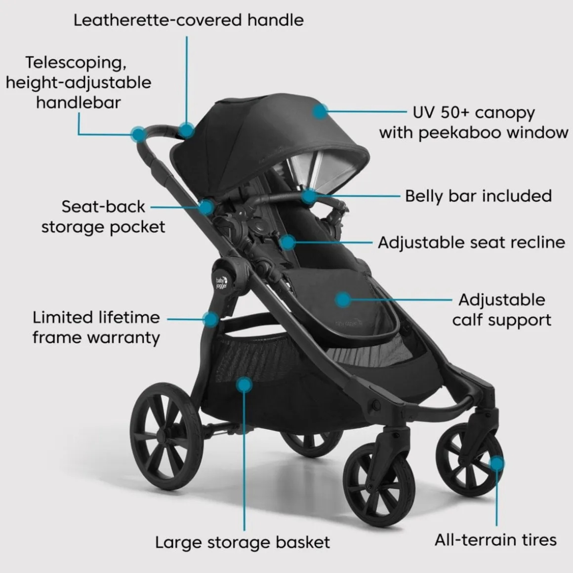Baby Jogger City Select 2 Double Stroller Bundle - Eco Collection - Lunar Black