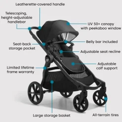 Baby Jogger City Select 2 Single-to-Double Stroller - Eco Collection - Lunar Black