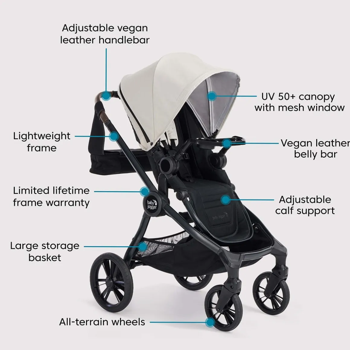 Baby Jogger City Sights Stroller + Accessory Bundle - Frosted Ivory