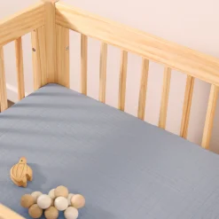Babyletto All-Stages Midi Crib Sheet in GOTS Certified Organic Muslin Cotton - Dewdrop
