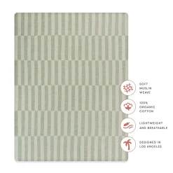 Babyletto All-Stages Midi Crib Sheet in GOTS Certified Organic Muslin Cotton - Moss Stripe