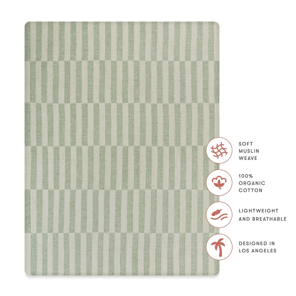Babyletto All-Stages Midi Crib Sheet in GOTS Certified Organic Muslin Cotton - Moss Stripe