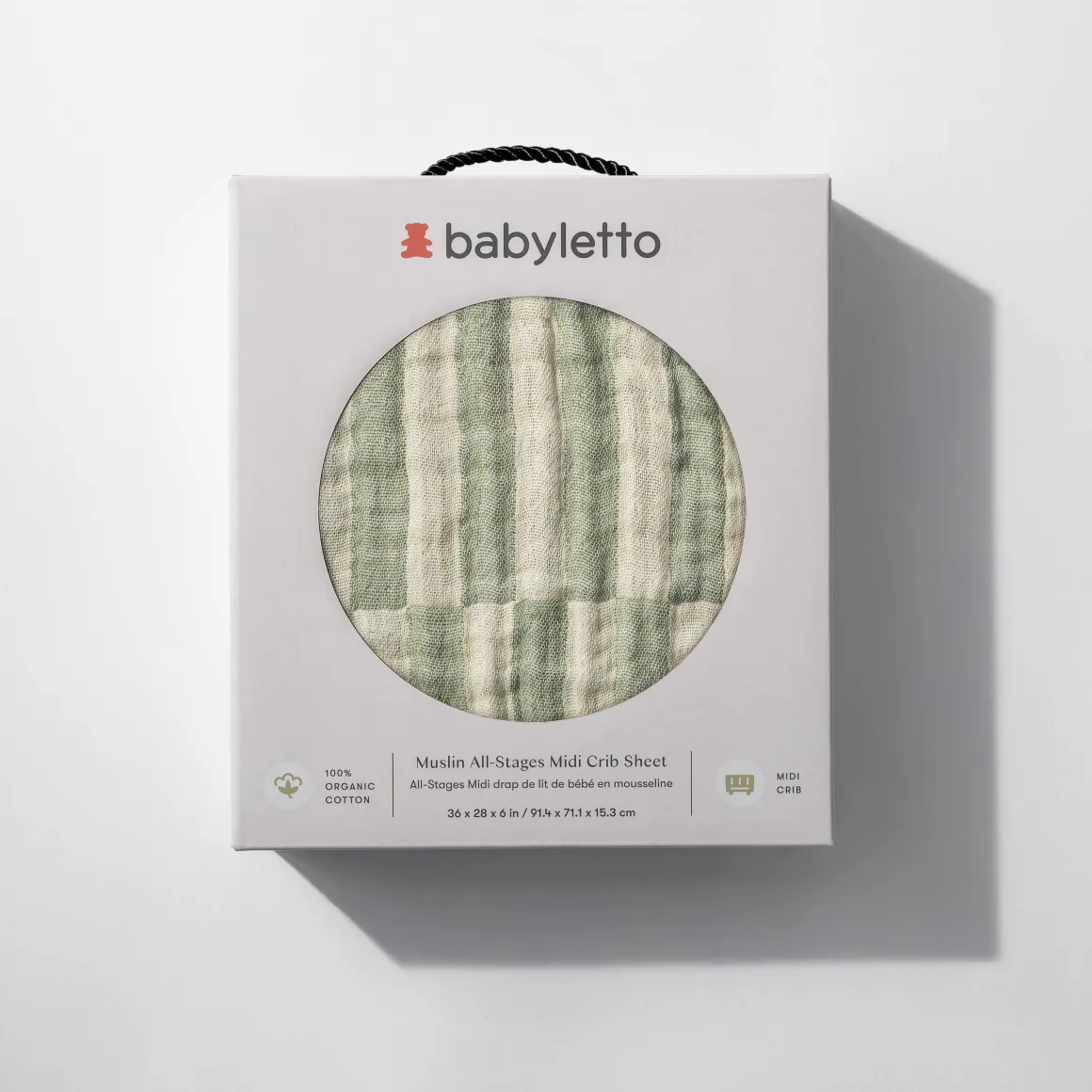 Babyletto All-Stages Midi Crib Sheet in GOTS Certified Organic Muslin Cotton - Moss Stripe