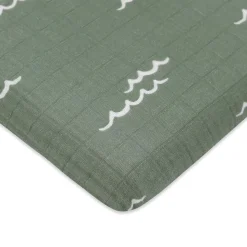 Babyletto All-Stages Midi Crib Sheet in GOTS Certified Organic Muslin Cotton - Ocean Waves