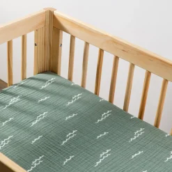 Babyletto All-Stages Midi Crib Sheet in GOTS Certified Organic Muslin Cotton - Ocean Waves