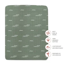 Babyletto All-Stages Midi Crib Sheet in GOTS Certified Organic Muslin Cotton - Ocean Waves