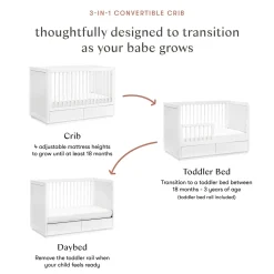 Babyletto Bento 3-in-1 Convertible Storage Crib w/ Toddler Bed Conversion Kit - White