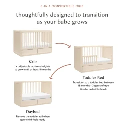 Babyletto Bento 3-in-1 Convertible Storage Crib w/Toddler Bed Conversion Kit - Washed Natural