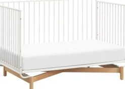 Babyletto Bixby Metal Crib with Toddler Bed Conversion Kit - Warm White / Natural Beech