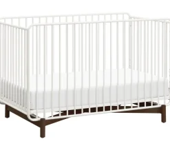 Babyletto Bixby Metal Crib with Toddler Bed Conversion Kit - Warm White / Walnut Stain