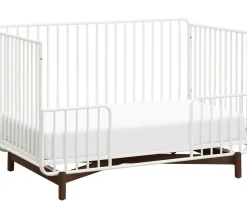 Babyletto Bixby Metal Crib with Toddler Bed Conversion Kit - Warm White / Walnut Stain