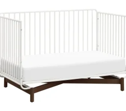 Babyletto Bixby Metal Crib with Toddler Bed Conversion Kit - Warm White / Walnut Stain