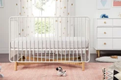 Babyletto Bixby Metal Crib with Toddler Bed Conversion Kit - Warm White / Walnut Stain