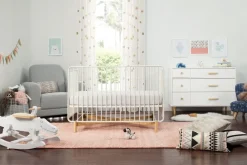 Babyletto Bixby Metal Crib with Toddler Bed Conversion Kit - Warm White / Walnut Stain