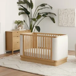Babyletto Bondi Boucle 4-in-1 Convertible Crib w/ Toddler Bed Conversion Kit - Honey / Ivory Boucle