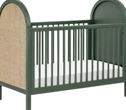 Babyletto Bondi Cane 3-in-1 Convertible Crib w/ Toddler Bed Conversion Kit - Forest Green / Natural Cane