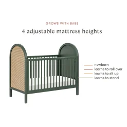 Babyletto Bondi Cane 3-in-1 Convertible Crib w/ Toddler Bed Conversion Kit - Forest Green / Natural Cane