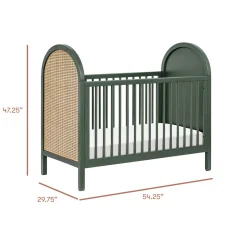 Babyletto Bondi Cane 3-in-1 Convertible Crib w/ Toddler Bed Conversion Kit - Forest Green / Natural Cane