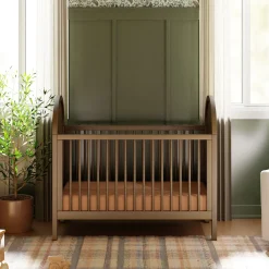 Babyletto Bondi Cane 3-in-1 Convertible Crib w/ Toddler Bed Conversion Kit - Natural Walnut / Natural Cane