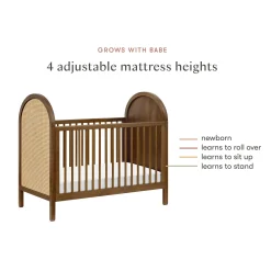 Babyletto Bondi Cane 3-in-1 Convertible Crib w/ Toddler Bed Conversion Kit - Natural Walnut / Natural Cane