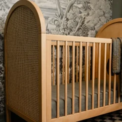 Babyletto Bondi Cane 3-in-1 Convertible Crib w/Toddler Bed Conversion Kit - Honey / Natural Cane