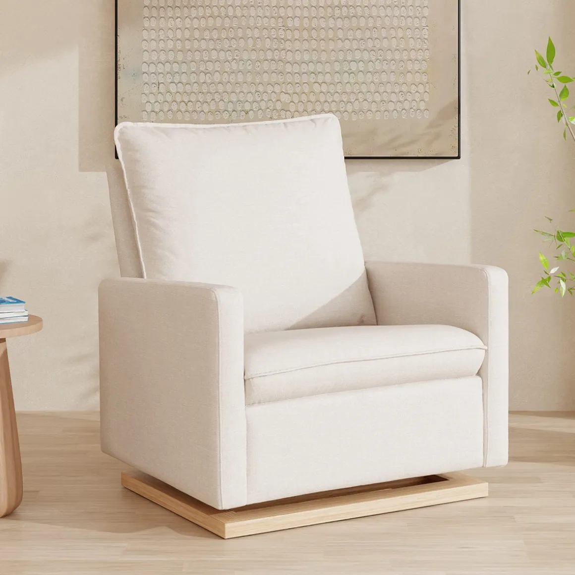 Babyletto Cali Pillowback Chair and a Half Glider - Performance Cream Eco-Weave w/ Light Wood Base