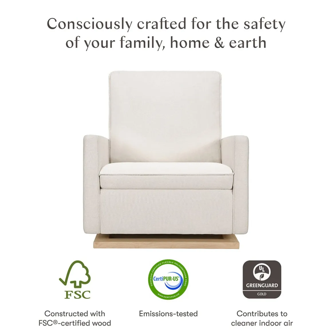 Babyletto Cali Pillowback Chair and a Half Glider - Performance Cream Eco-Weave w/ Light Wood Base