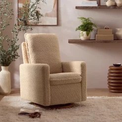 Babyletto Cali Pillowback Swivel Glider - Chai Shearling w/Dark Wood Base