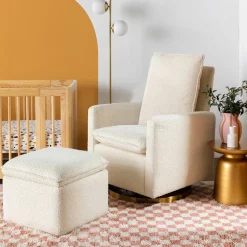 Babyletto Cali Pillowback Swivel Glider - Ivory Boucle w/ Gold Base