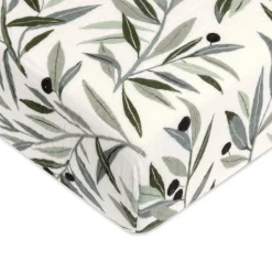 Babyletto Crib Sheet in GOTS Certified Organic Muslin Cotton-Olive Branches